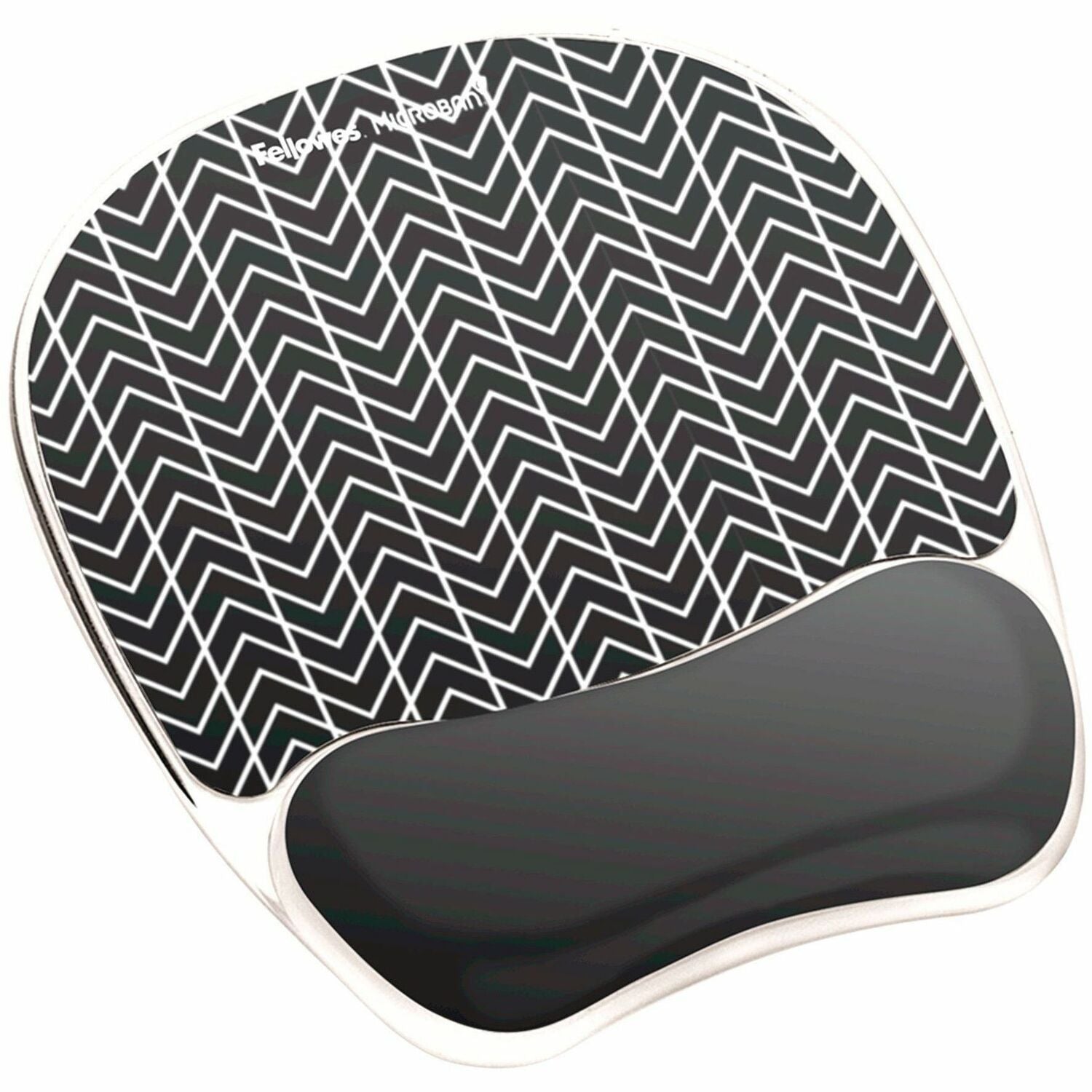 Fellowes Photo Gel Mouse Pad and Wrist Rest with Microban - Chevron - 9.25" Height x 7.88" Width x 0.88" Depth - Black, White - Gel, Rubber - Stain Resistant, Skid Proof - 1 Each