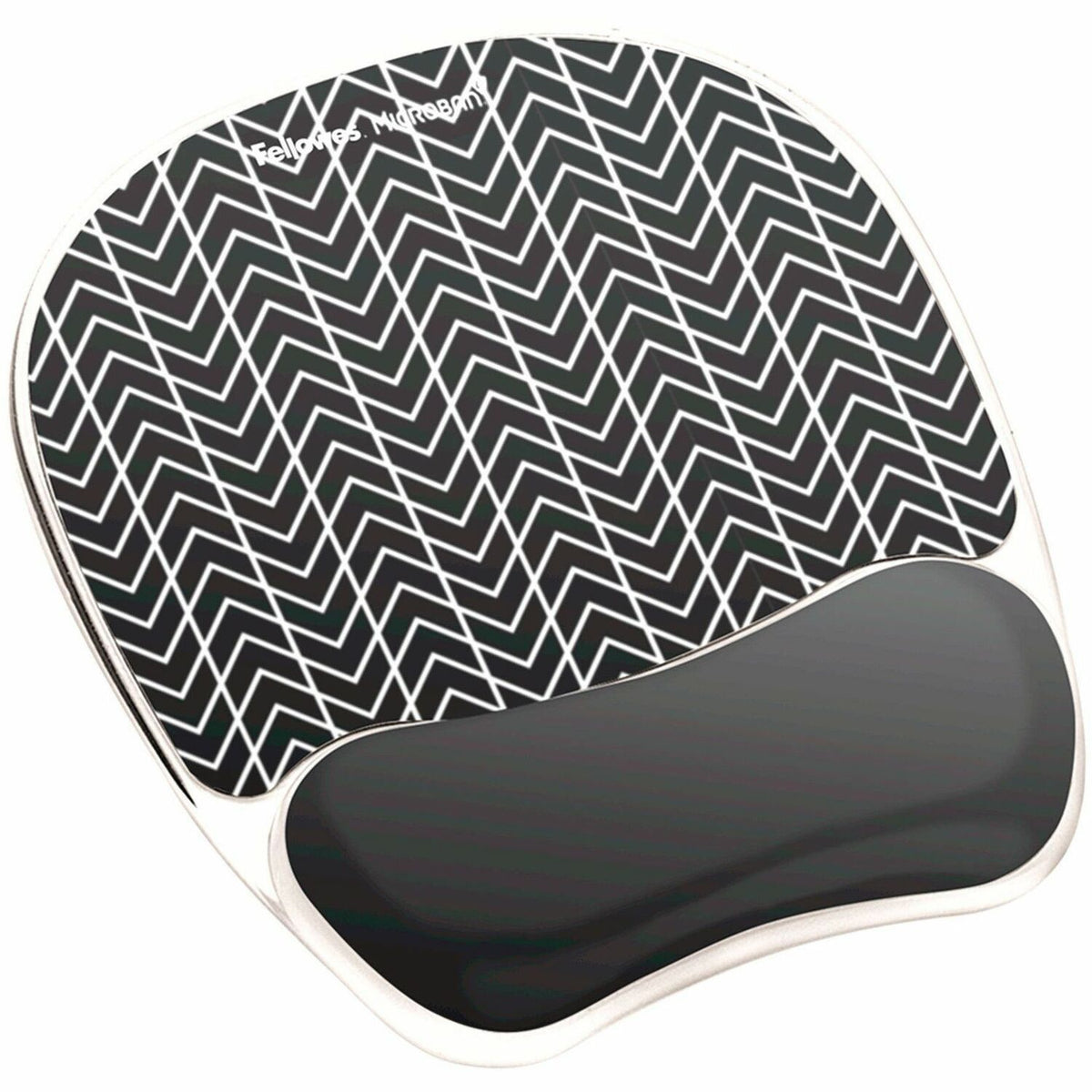 Fellowes Photo Gel Mouse Pad and Wrist Rest with Microban - Chevron - 9.25" Height x 7.88" Width x 0.88" Depth - Black, White - Gel, Rubber - Stain Resistant, Skid Proof - 1 Each