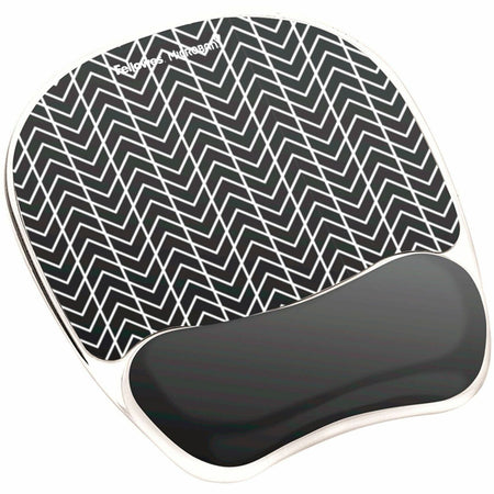 Fellowes Photo Gel Mouse Pad and Wrist Rest with Microban - Chevron - 9.25" Height x 7.88" Width x 0.88" Depth - Black, White - Gel, Rubber - Stain Resistant, Skid Proof - 1 Each