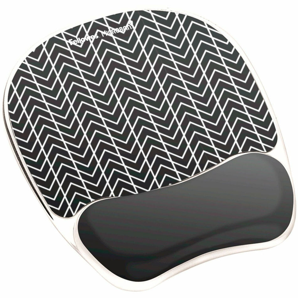 Fellowes Photo Gel Mouse Pad and Wrist Rest with Microban - Chevron - 9.25" Height x 7.88" Width x 0.88" Depth - Black, White - Gel, Rubber - Stain Resistant, Skid Proof - 1 Each