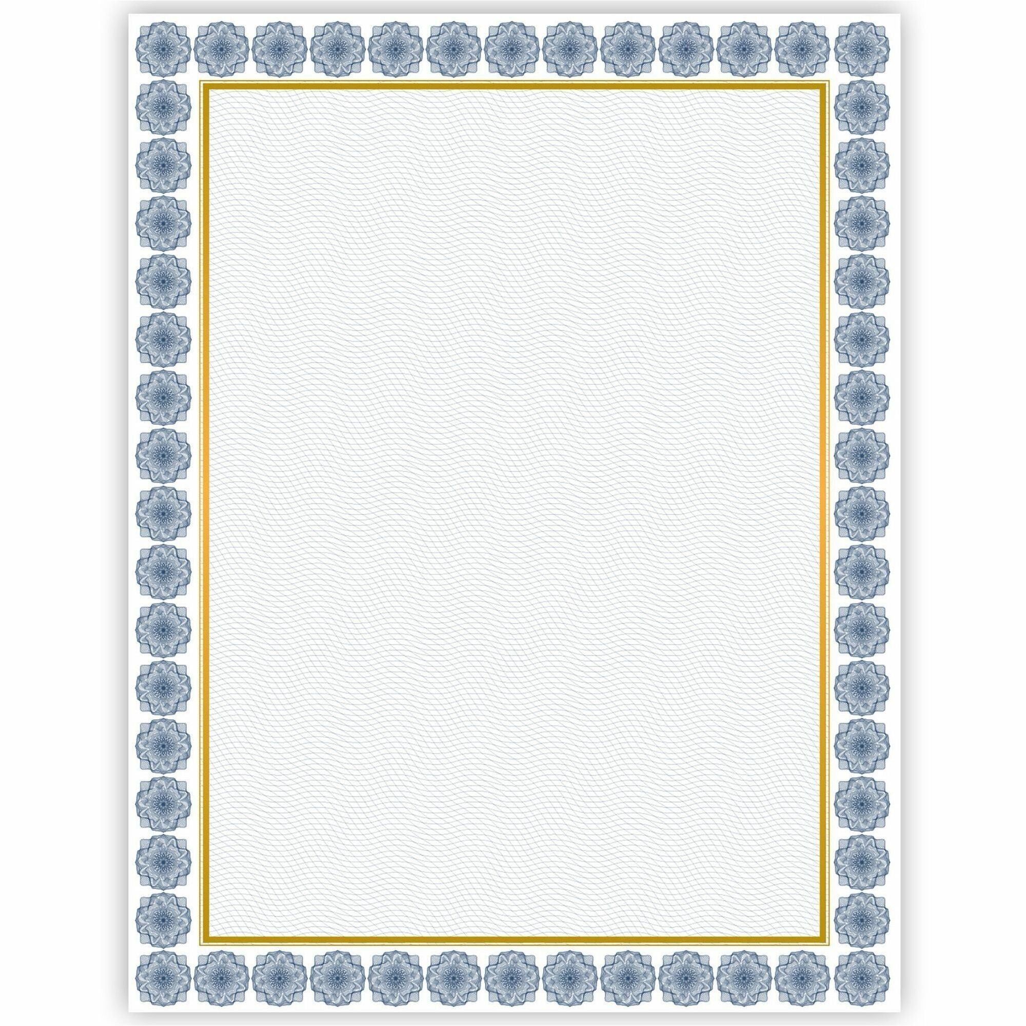 Geographics Award Certificates Burgundy Gold Foil - 24 lb Basis Weight - 8.5" Width x 11" Length - Inkjet Compatible - White with Kensington Blue, Gold Border - 15 / Pack