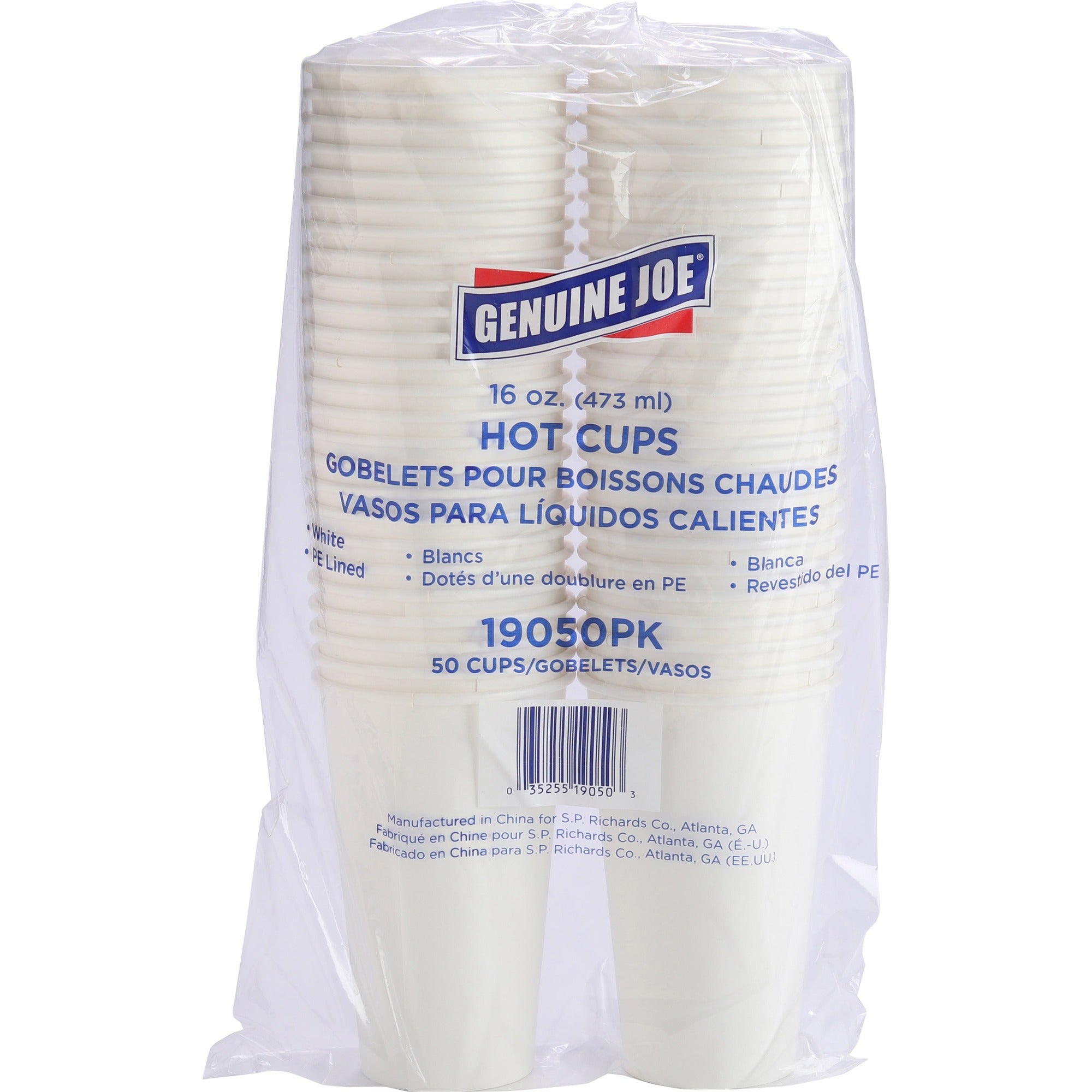 Genuine Joe 16 oz Disposable Hot Cups - White Polyurethane - 50/Pack