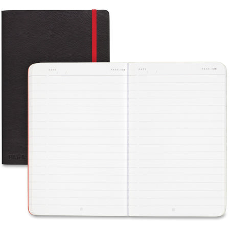 Black n' Red Soft Cover Business Notebook - Sewn - Ruled Front Ruling - 6" x 8" Sheet Size - High White Paper - Black/Red Cover - Resist Bleed-through, Numbered, Expandable Pocket, Bungee, Soft Cover - 1 Each