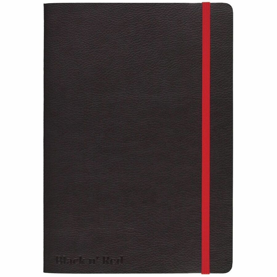 Black n' Red Soft Cover Business Notebook - Sewn - Ruled Front Ruling - 6" x 8" Sheet Size - High White Paper - Black/Red Cover - Resist Bleed-through, Numbered, Expandable Pocket, Bungee, Soft Cover - 1 Each