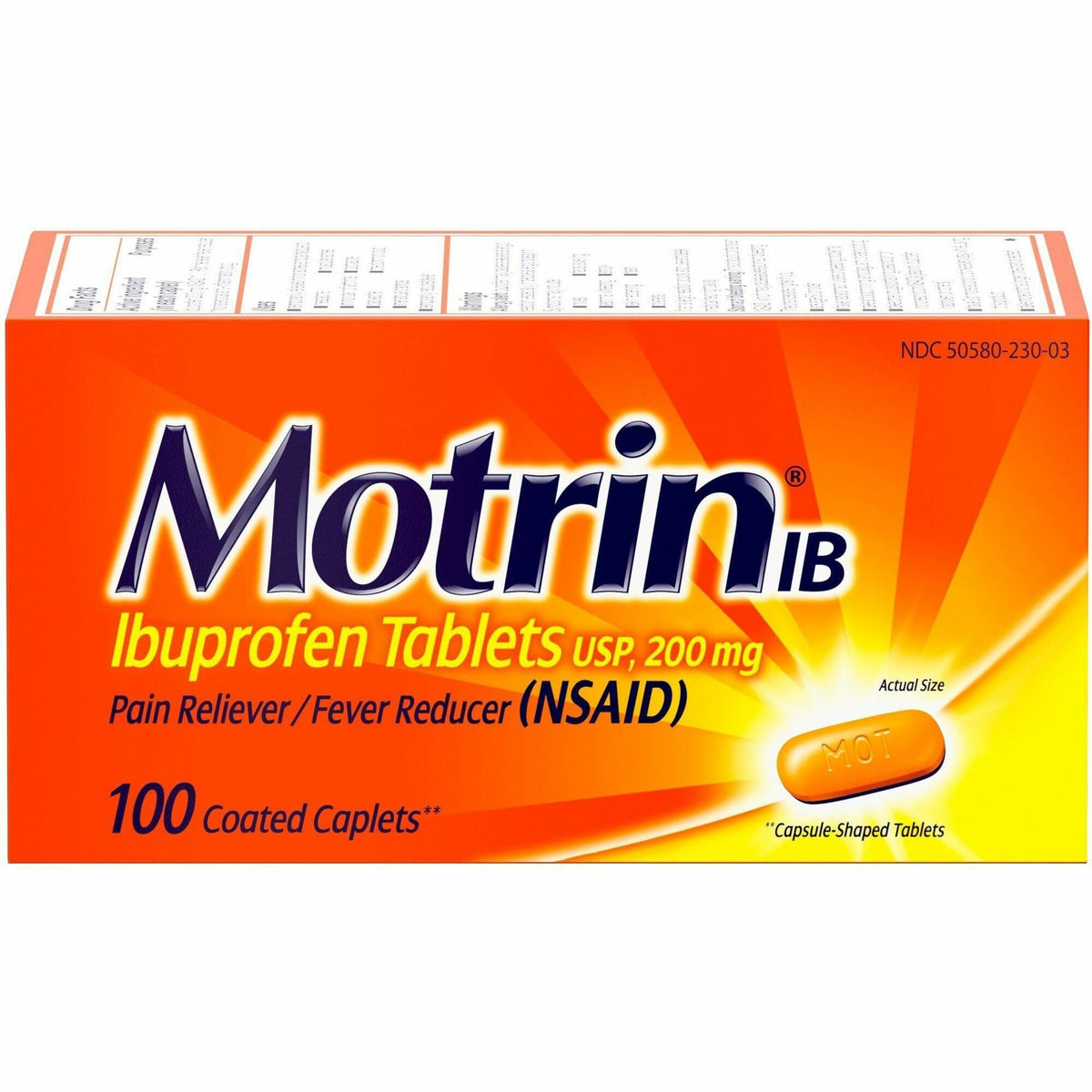 Motrin IB Ibuprofen Tablets - Relief for Fever Cold Headache & More - 100 - Medications