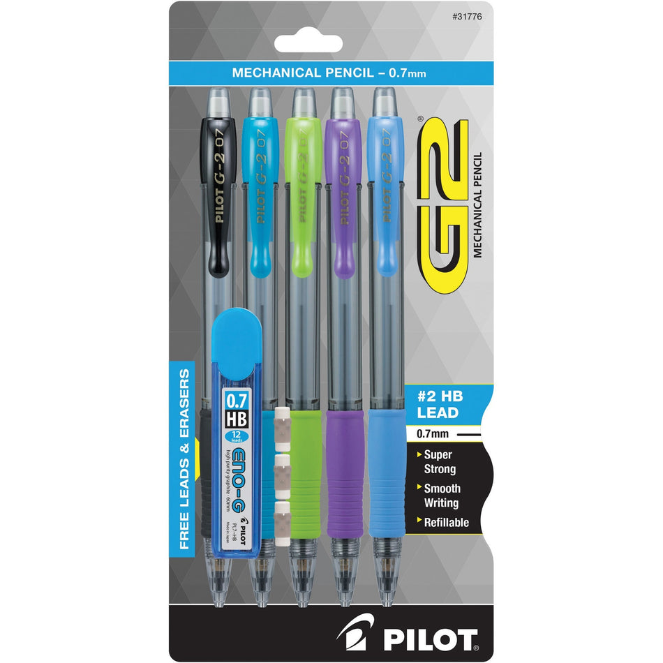 Pilot G2 G-2 Mechanical Pencils - 0.7 mm Lead - 2HB - Refillable - Assorted Barrel - 5 / Pack