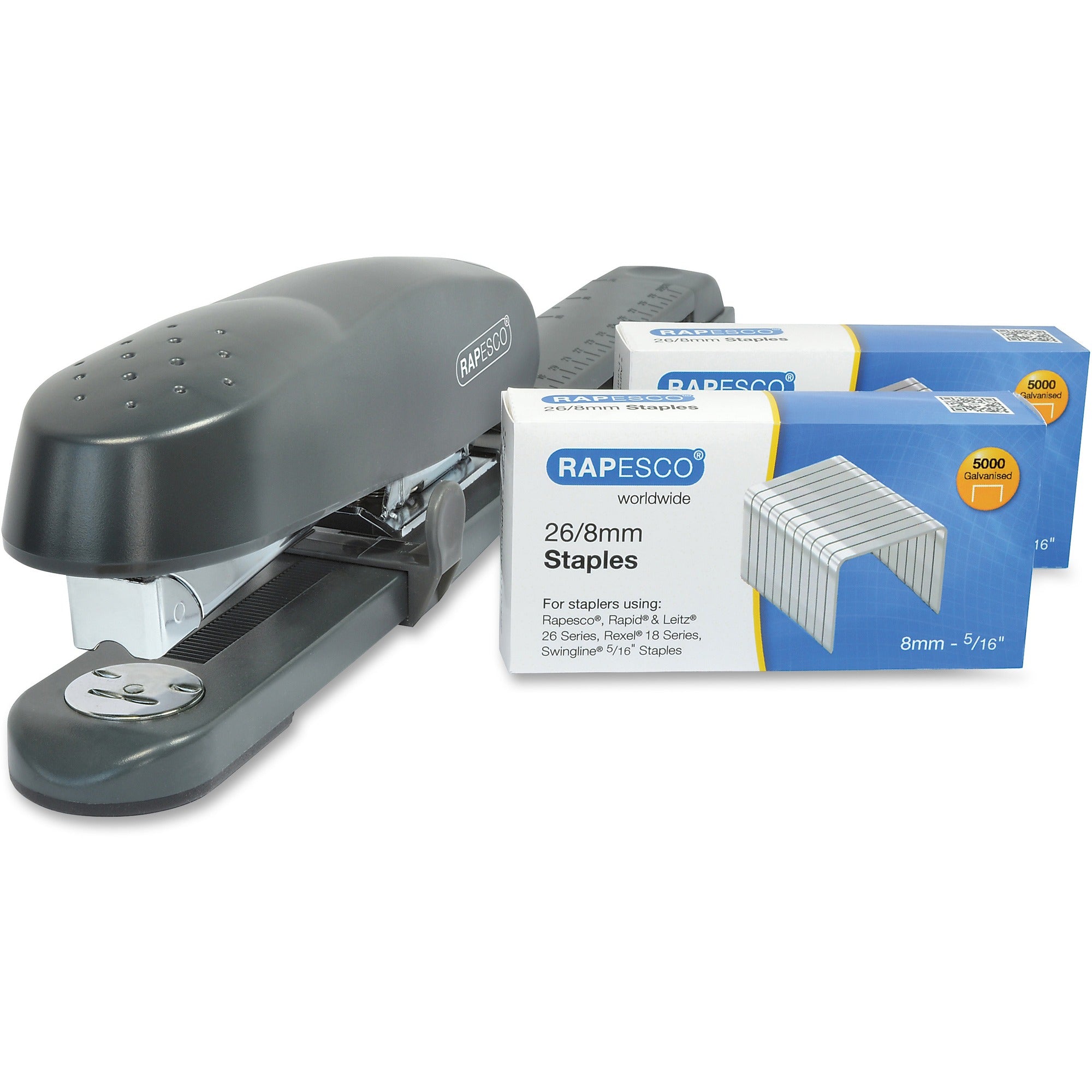 Rapesco 790 Long Arm Stapler with Staples Set - Staples Upto 50 Sheet of 80g/m&#178; Paper - Staple Size:  - 24/0.24" , - 24/0.31" , - 26/0.24" , - 26/0.31" - 12" Throat Depth - Front Loading - 1 Each