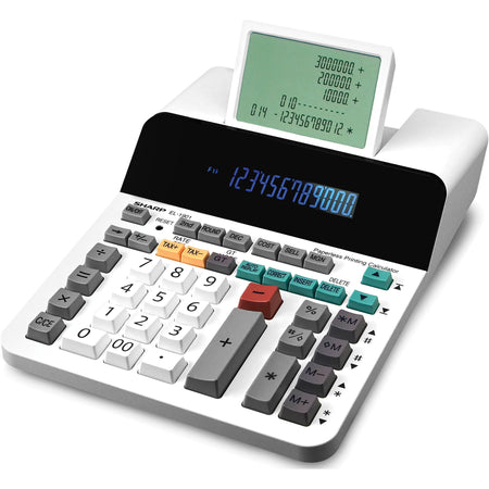Sharp Calculators EL-1901 12-Digit Paperless Printing Calculator - 2.5 lps - Independent Memory, Sign Change, Backspace Key, Double Zero - 5 Line(s) - 12 Digits - LCD - AC/DC Supply Powered - 2.3" Height x 7.3" Width x 9.4" Depth - White - 1 Each