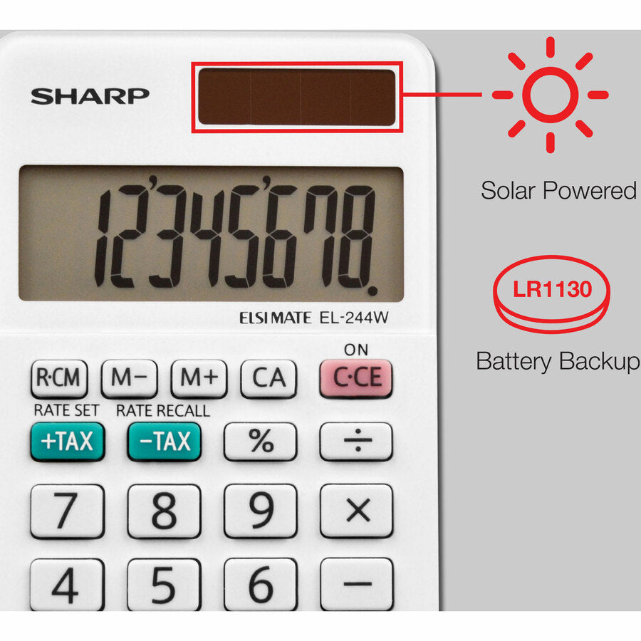 Sharp Calculators EL-244WB 8-Digit Professional Pocket Calculator - 3-Key Memory, Auto Power Off - 8 Digits - LCD - 0.3" Height x 2.4" Width x 4.1" Depth - White - 1 Each