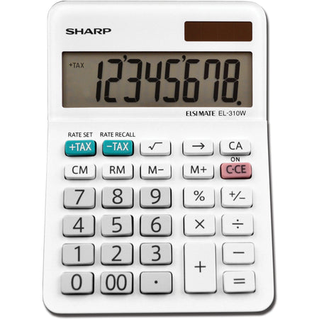 Sharp Calculators EL-310WB 8-Digit Professional Mini-Desktop Calculator - 4-Key Memory, Sign Change, Backspace Key, Auto Power Off, Double Zero - 8 Digits - LCD - 1" Height x 3.4" Width x 4.8" Depth - White - Desktop - 1 Each