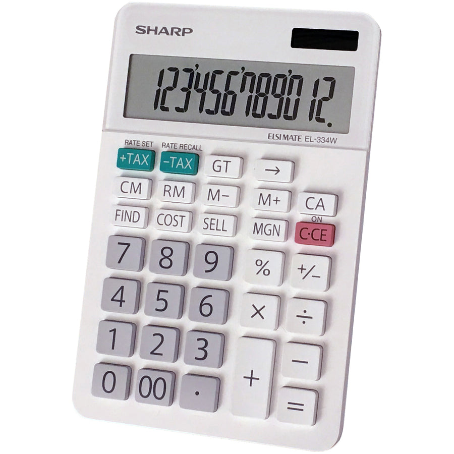 Sharp Calculators EL-334WB 12-Digit Professional Large Desktop Calculator - 4-Key Memory, Sign Change, Backspace Key, Auto Power Off, Double Zero - 12 Digits - LCD - 0.6" Height x 4.4" Width x 6.6" Depth - White - Desktop - 1 Each