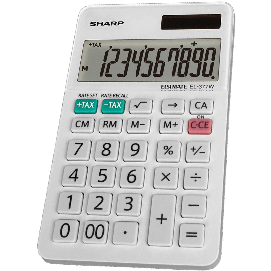 Sharp Calculators EL-377WB 10-Digit Professional Handheld Calculator - Sign Change, Auto Power Off - 10 Digits - LCD - 0.3" Height x 2.8" Width x 4.8" Depth - White - Handheld - 1 Each