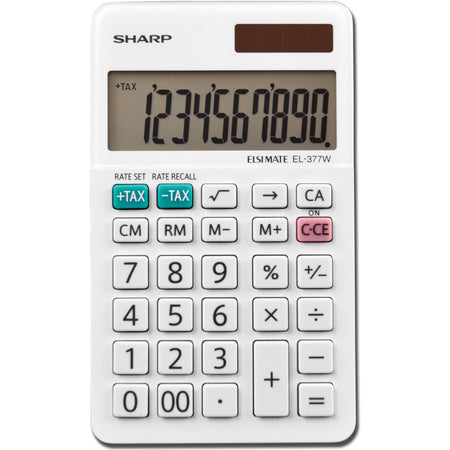 Sharp Calculators EL-377WB 10-Digit Professional Handheld Calculator - Sign Change, Auto Power Off - 10 Digits - LCD - 0.3" Height x 2.8" Width x 4.8" Depth - White - Handheld - 1 Each