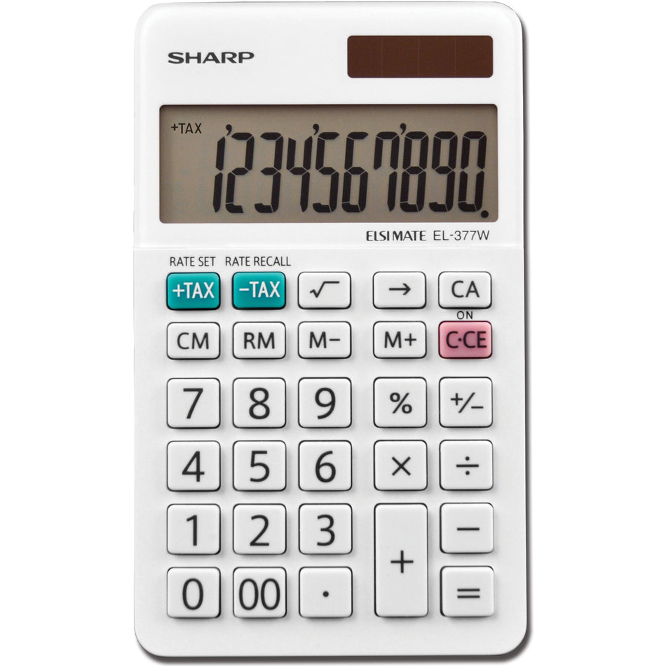 Sharp Calculators EL-377WB 10-Digit Professional Handheld Calculator - Sign Change, Auto Power Off - 10 Digits - LCD - 0.3" Height x 2.8" Width x 4.8" Depth - White - Handheld - 1 Each