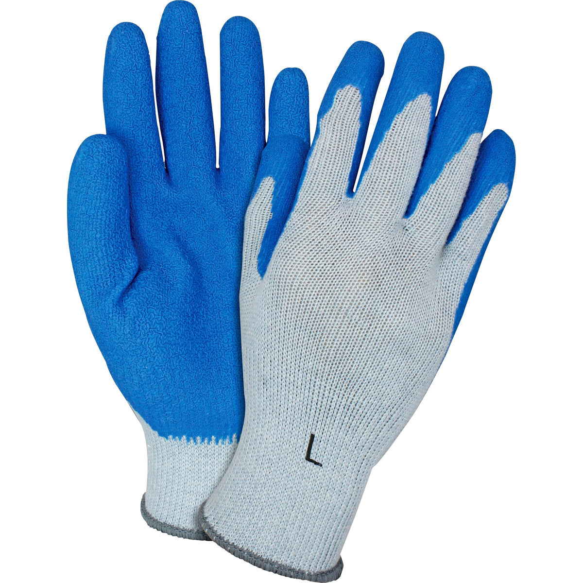 Safety Zone Blue/Gray Coated Knit Gloves - Latex Coating - Large Size - Blue, Gray - Crinkle Grip, Knitted - For Industrial - 2/Pair - 1 Dozen