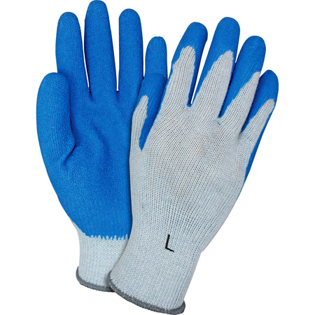 Safety Zone Blue/Gray Coated Knit Gloves - Latex Coating - Large Size - Blue, Gray - Crinkle Grip, Knitted - For Industrial - 2/Pair - 1 Dozen