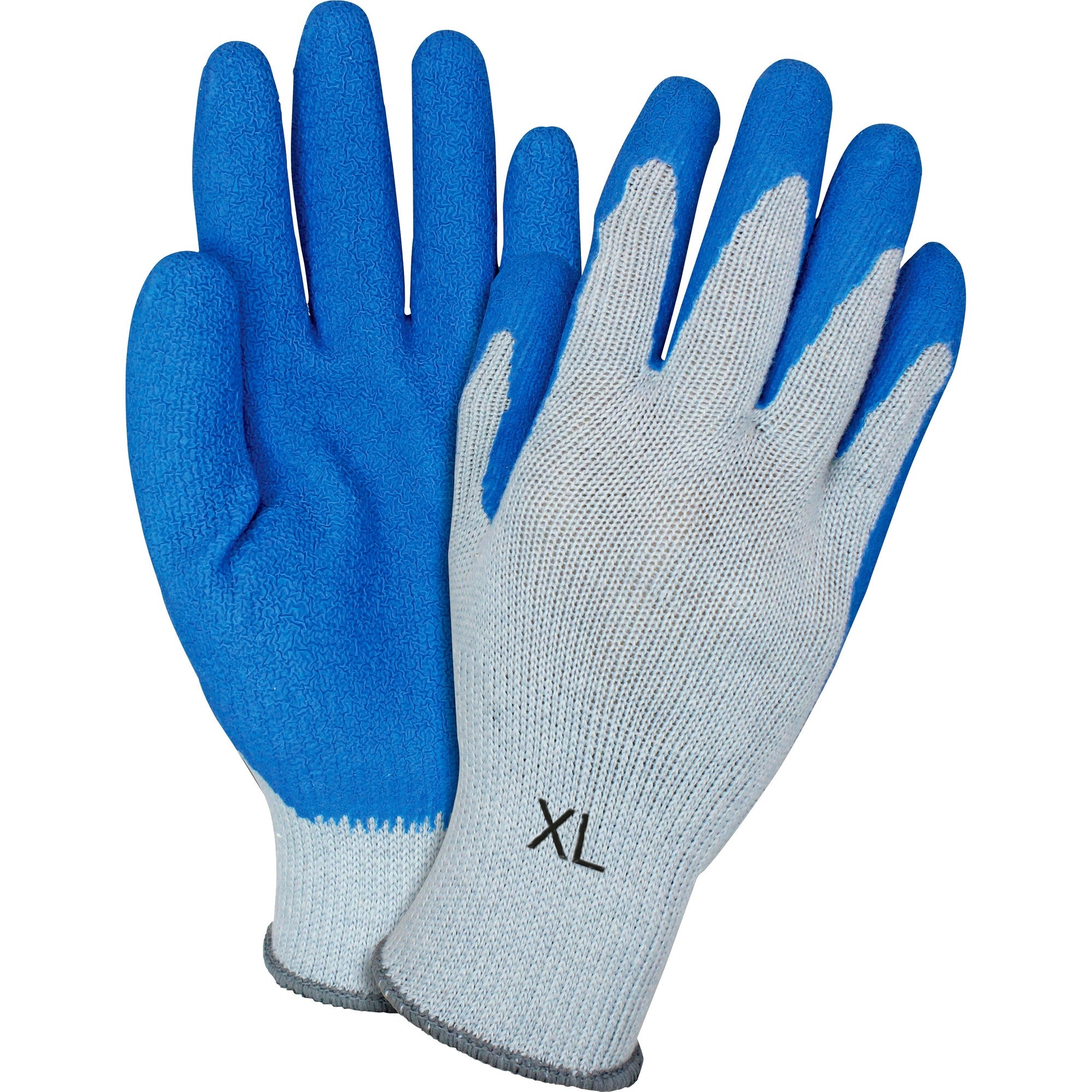 Safety Zone Blue/Gray Coated Knit Gloves - Latex Coating - X-Large Size - Blue, Gray - Crinkle Grip, Knitted - For Industrial - 2/Pair - 1 Dozen