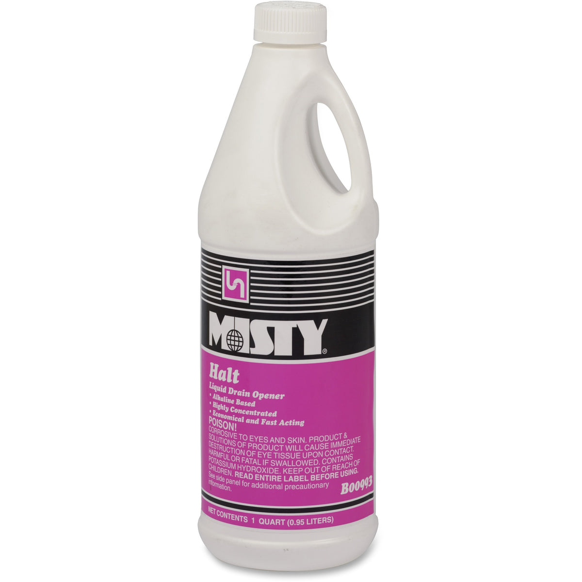MISTY Halt Liquid Drain Opener - Ready-To-Use/Concentrate - 32 fl oz (1 quart) - Water Soluble - Clear, Red - 12 / Carton