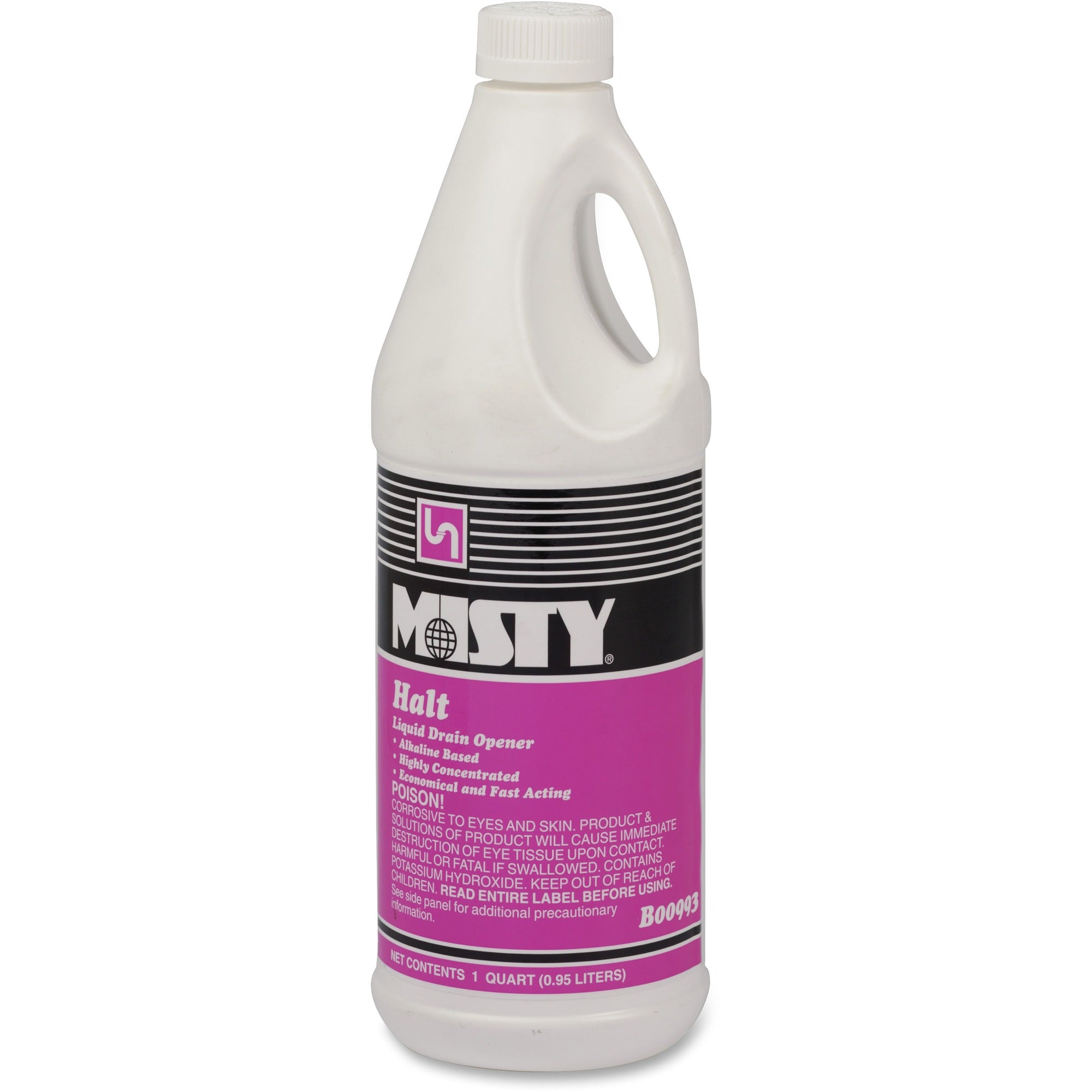 MISTY Halt Liquid Drain Opener - Ready-To-Use/Concentrate - 32 fl oz (1 quart) - Water Soluble - Clear, Red - 12 / Carton