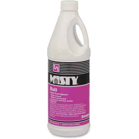 MISTY Halt Liquid Drain Opener - Ready-To-Use/Concentrate - 32 fl oz (1 quart) - Water Soluble - Clear, Red - 12 / Carton