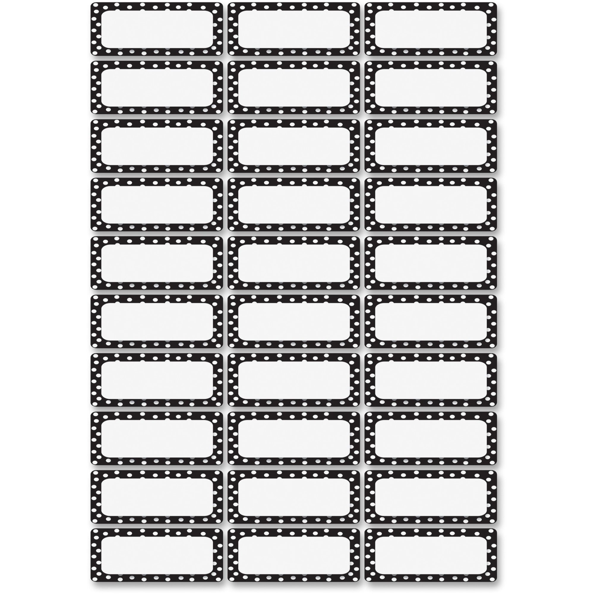 Ashley Dry Erase Black/White Dots Nameplate Magnets - Magnetic - Dotted - Die-cut, Write on/Wipe off - Black, White - 30 / Pack