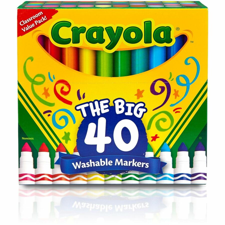 Crayola Ultra-Clean Washable Markers - Conical Marker Point - Washable - Assorted Ink - 40 / Set