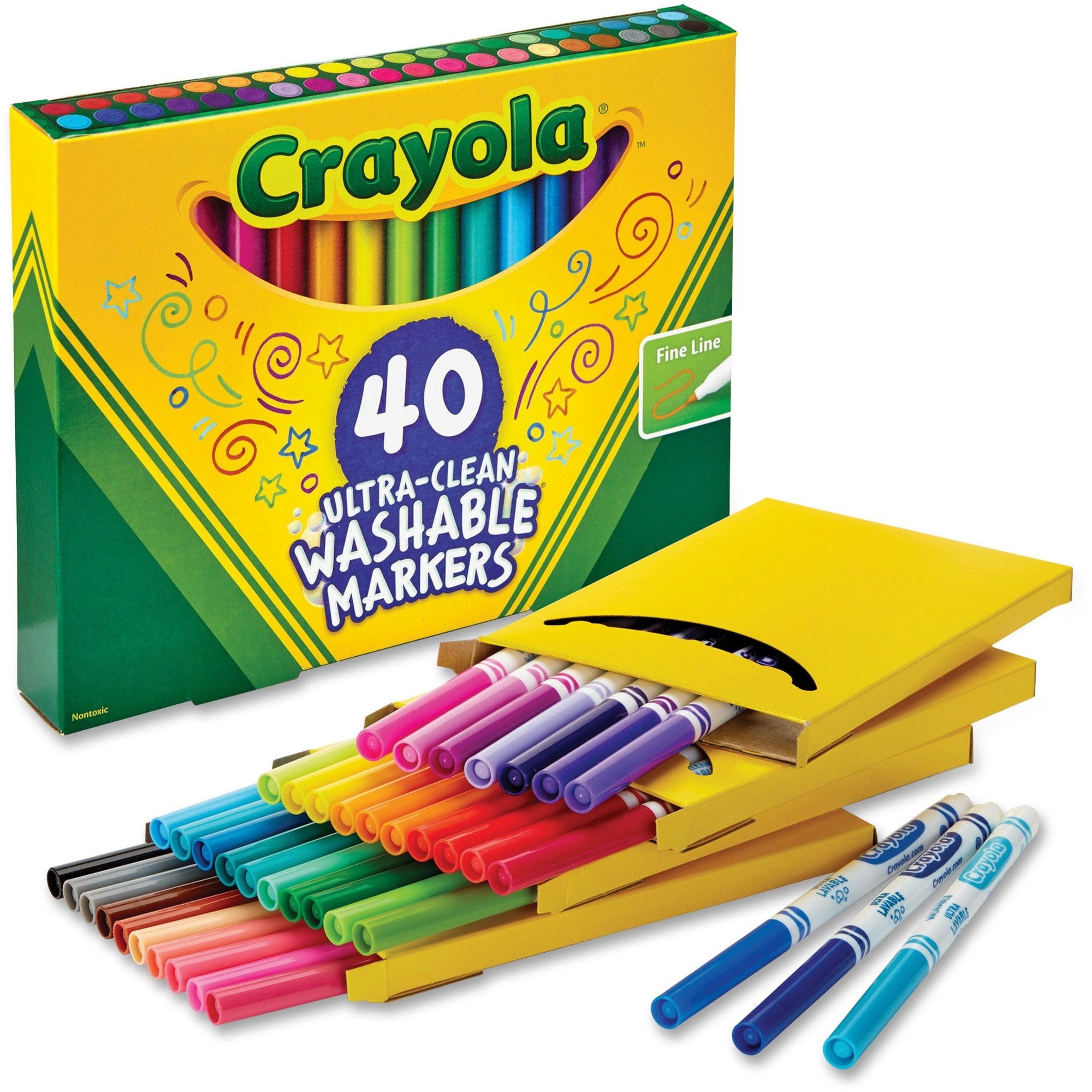 Crayola Ultra-Clean Washable Markers - Washable - Assorted Ink - 40 / Set