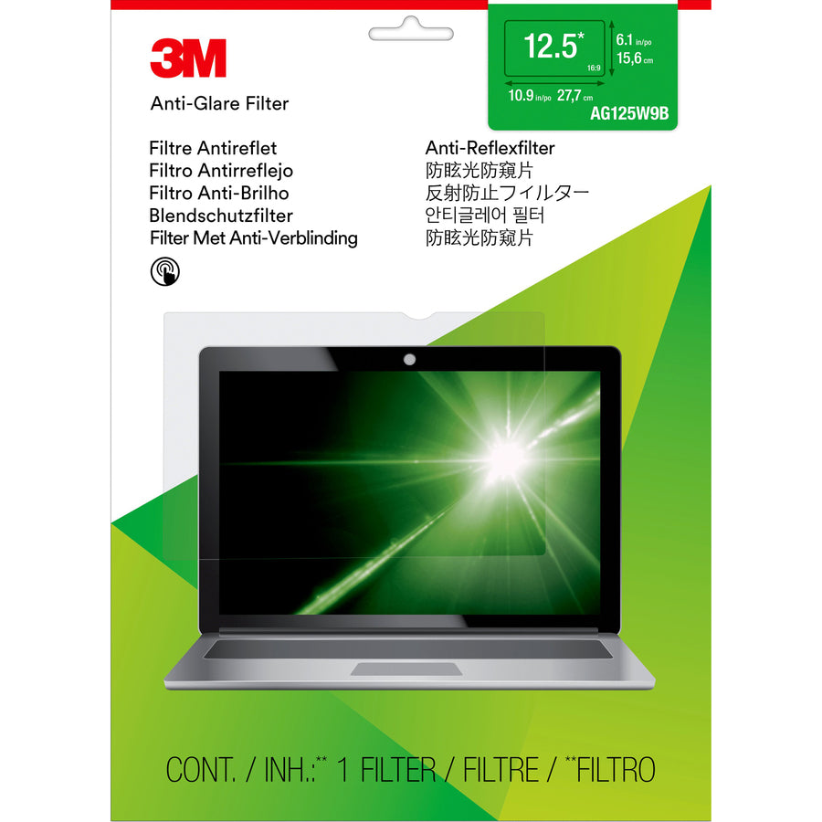 3M Anti-Glare Filter Clear, Matte - For 12.5" Widescreen LCD Notebook - 16:9 - Scratch Resistant, Fingerprint Resistant, Dust Resistant - Anti-glare - 1 Each