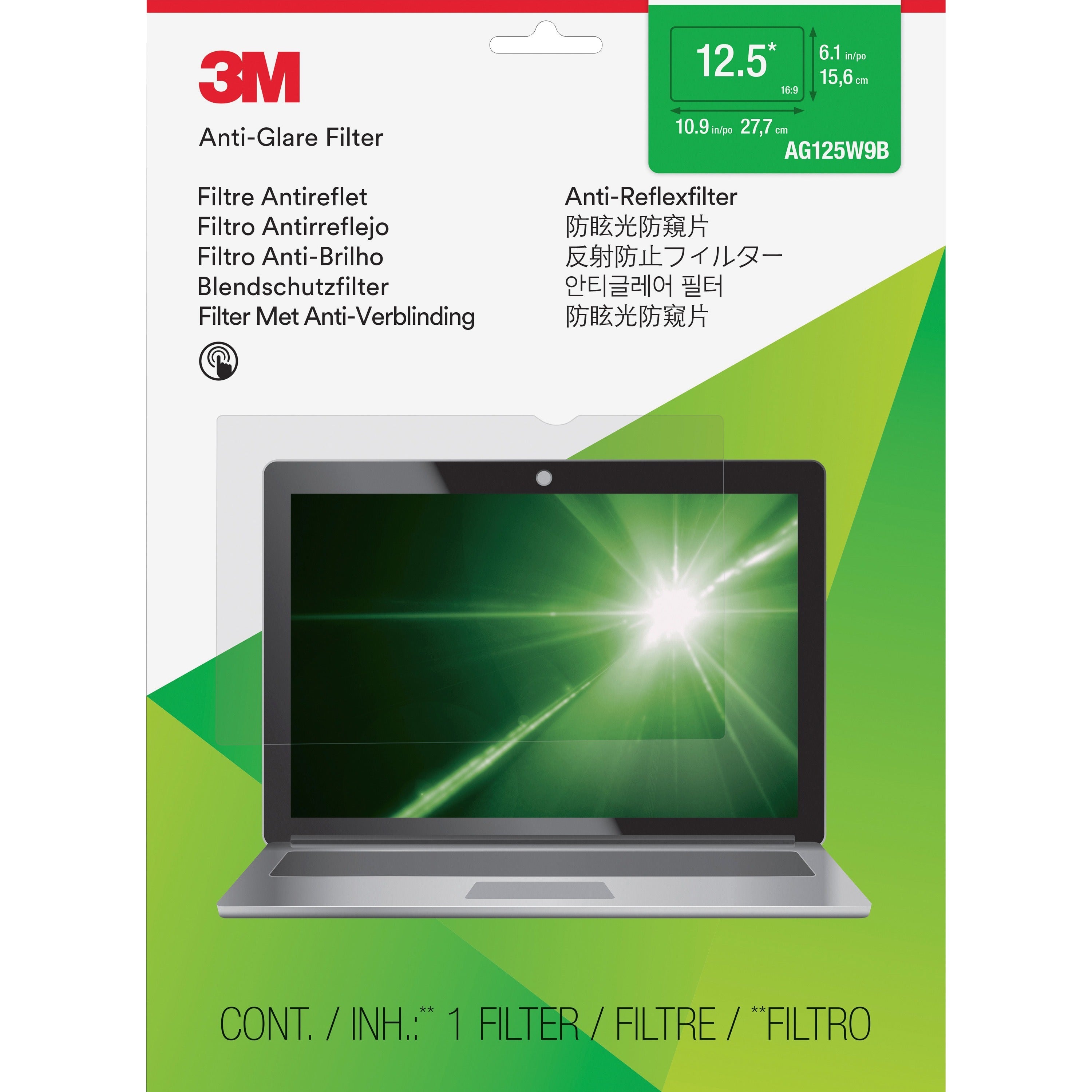 3M Anti-Glare Filter Clear, Matte - For 12.5" Widescreen LCD Notebook - 16:9 - Scratch Resistant, Fingerprint Resistant, Dust Resistant - Anti-glare - 1 Each