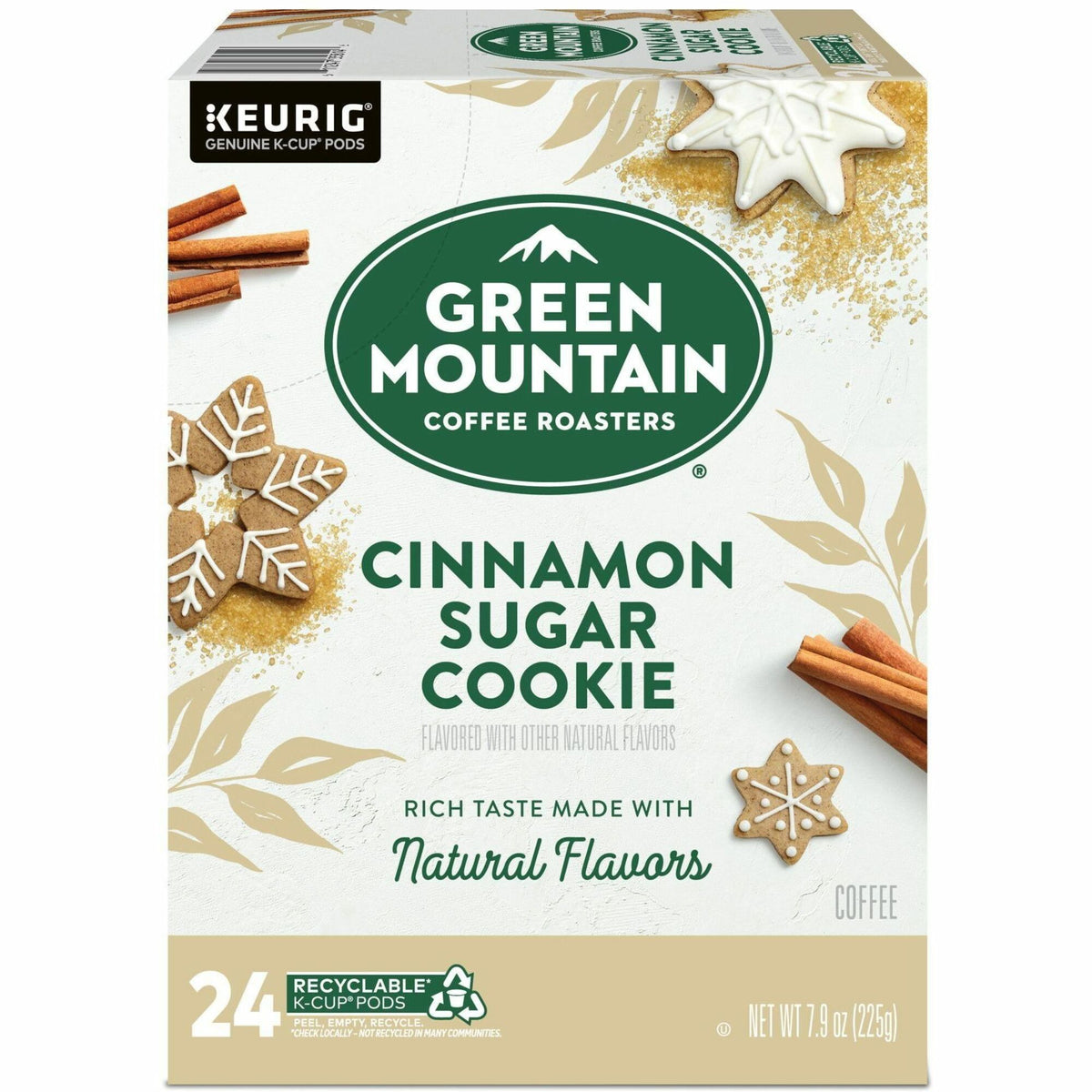 Green Mountain Coffee K-Cup, Pod Coffee - Compatible with Keurig Brewer - Regular - Light - K-Cup, Pod - Cinnamon Sugar Cookie - Kosher - 24 / Pack
