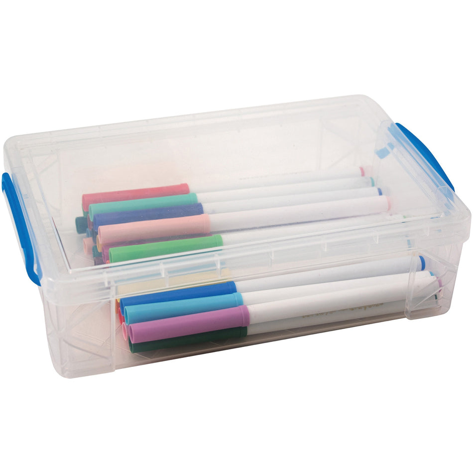 Super Stacker Clear Large Pencil Box - External Dimensions: 5.5" Width x 9" Depth x 2.6" Height - 152 x Crayon, 100 x Pencil, 50 x Pen, 30 x Marker - Stackable - Plastic - Clear - For Pen/Pencil, Marker, Crayon - 1 Each