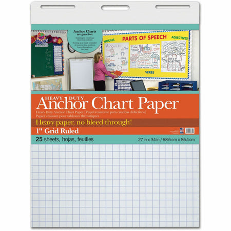 Pacon Heavy Duty Anchor Chart Paper - 25 Sheets - Grid Ruled Front Ruling - 1" Ruled - 1 Horizontal Squares - 1 Vertical Squares - 27" x 34" Sheet Size - White Paper - 4 / Carton