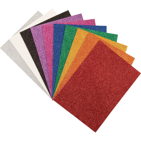 Creativity Street Wonderfoam Glitter Sheets - Art Project, Craft Project - 8.50" Height x 8.25" Width x 11.70" Length - White, Silver, Gold, Orange, Red, Pink, Green, Blue, Purple, Black - Foam - 10 / Pack