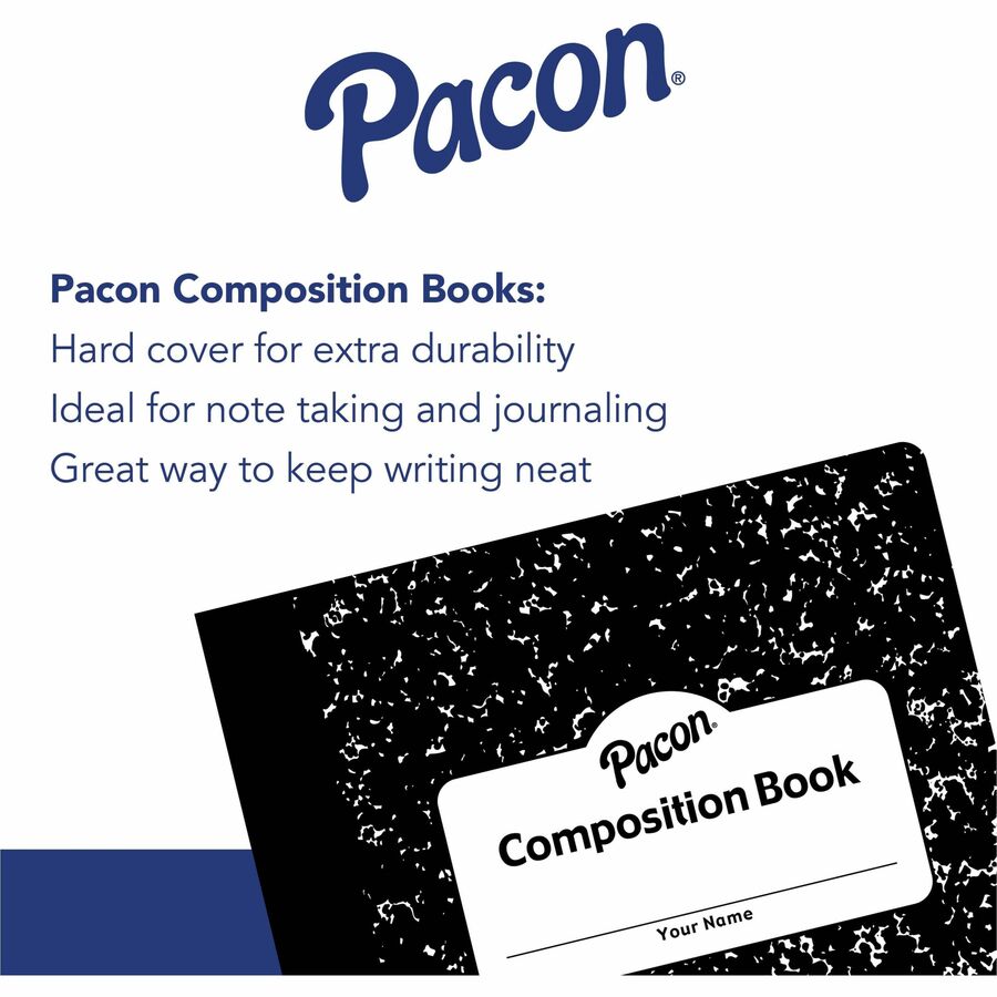 Pacon Composition Book - 60 Sheets - Wide Ruled Front Ruling - 0.37" Ruled - 7 1/2" x 9 3/4" Sheet Size - Black Marble Cover - 72 / Carton