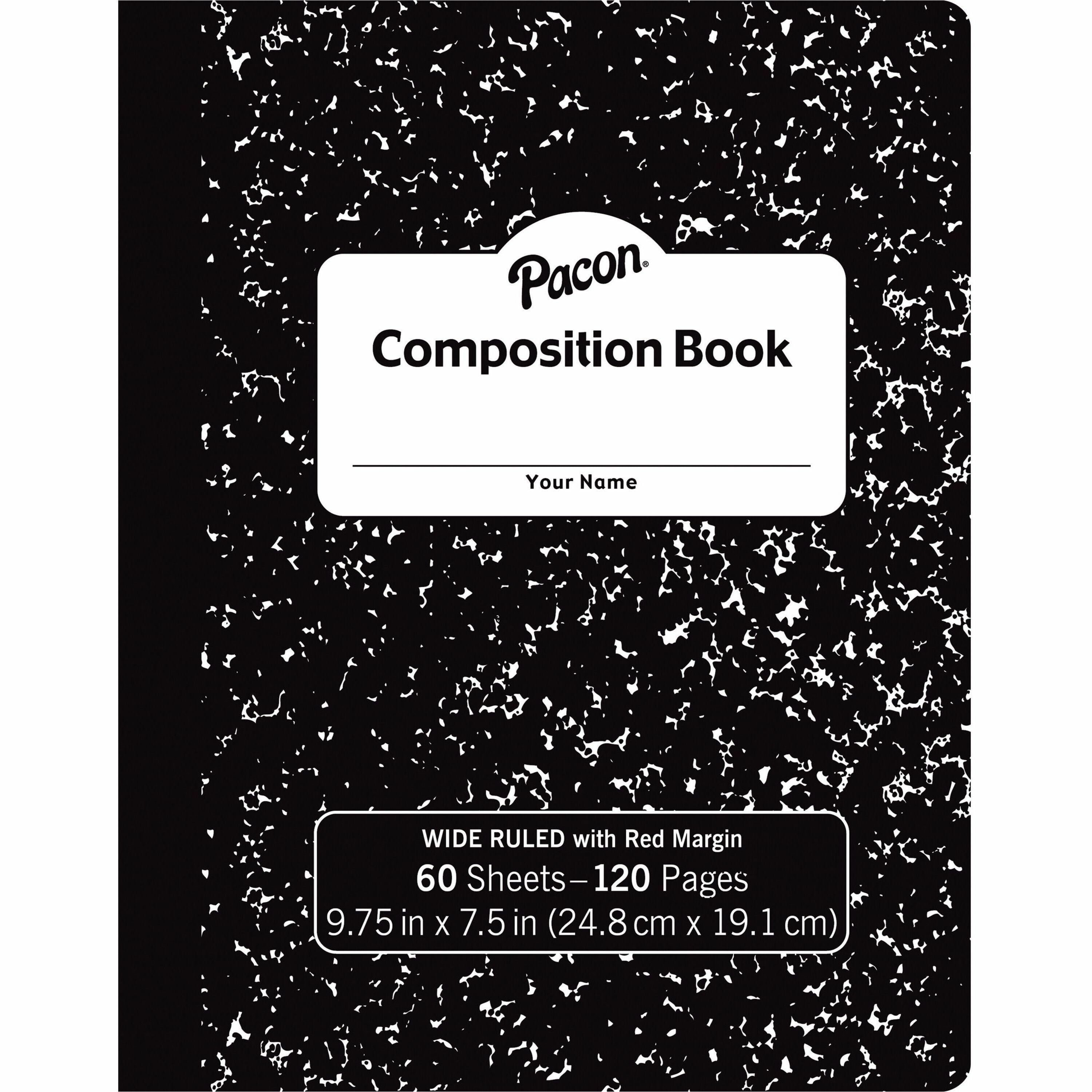Pacon Composition Book - 60 Sheets - Wide Ruled Front Ruling - 0.37" Ruled - 7 1/2" x 9 3/4" Sheet Size - Black Marble Cover - 72 / Carton