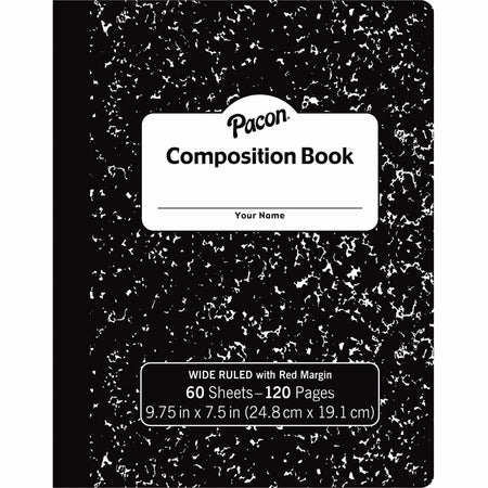 Pacon Composition Book - 60 Sheets - Wide Ruled Front Ruling - 0.37" Ruled - 7 1/2" x 9 3/4" Sheet Size - Black Marble Cover - 72 / Carton