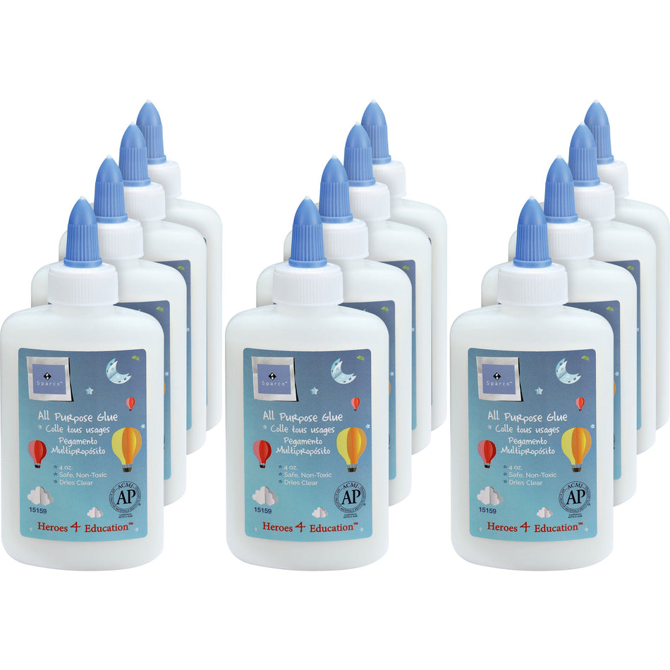 Sparco Washable School Glue - 4 fl oz - White - 12 / Box