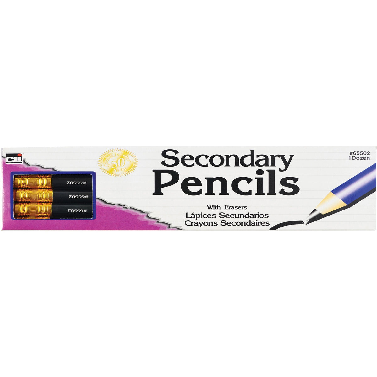 Charles Leonard Secondary Pencils with Eraser - Black Lead - Blue Barrel - 12/Pack - 12 / Box