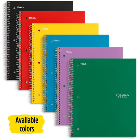 Five Star Wirebound Wide Rule 1-Subject Notebook - 100 Sheets - Wire Bound - Wide Ruled Front Ruling - 8" x 10 1/2" Sheet Size - Assorted Plastic Cover - 1 Each
