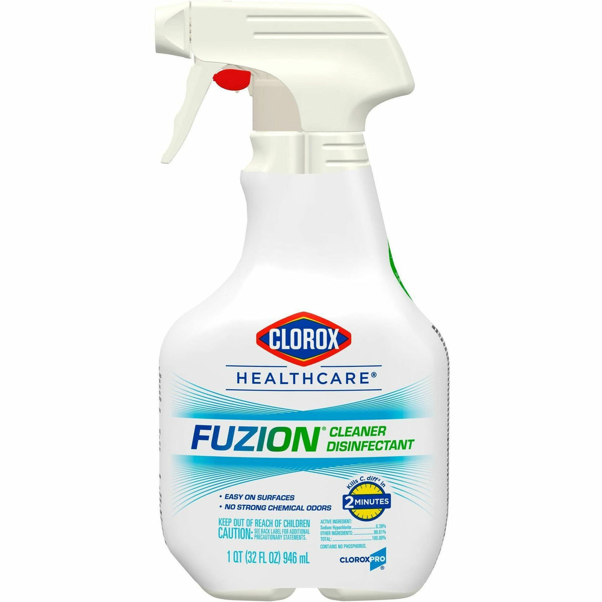 Clorox Healthcare Fuzion Cleaner Disinfectant Spray - Ready-To-Use - 32 fl oz (1 quart) - Low Odor, Odor Neutralizer - Translucent Bottle - 1 Each