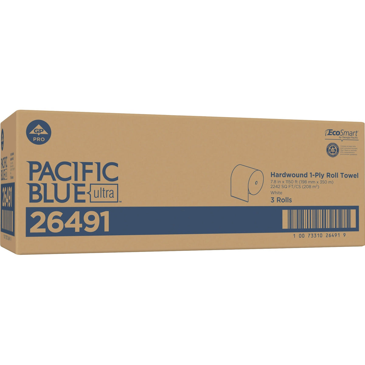 Pacific Blue Ultra High-Capacity Recycled Paper Towel Rolls - 7.87" Width x 1150 ft Length - White - 3 Rolls Per Carton - 3 / Carton
