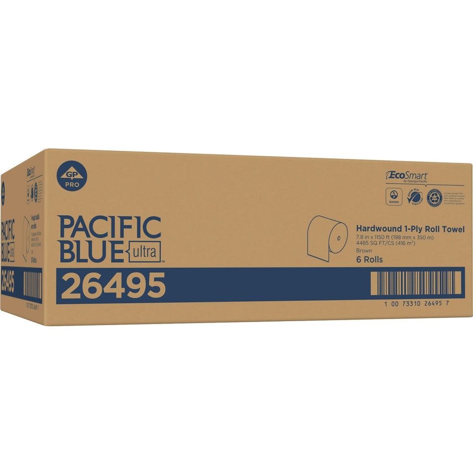 Pacific Blue Ultra High-Capacity Recycled Paper Towel Rolls - 7.87" Width x 1150 ft Length - Brown - Paper - 6 Rolls Per Container - 6 / Carton