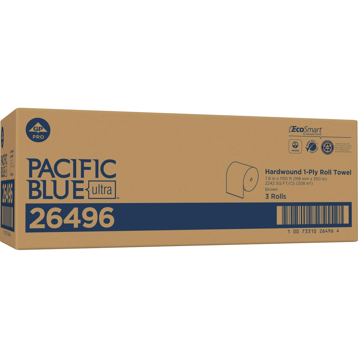 Pacific Blue Ultra High-Capacity Recycled Paper Towel Rolls - 7.87" Width x 1150 ft Length - Brown - Paper - 3 Rolls Per Container - 3 / Carton