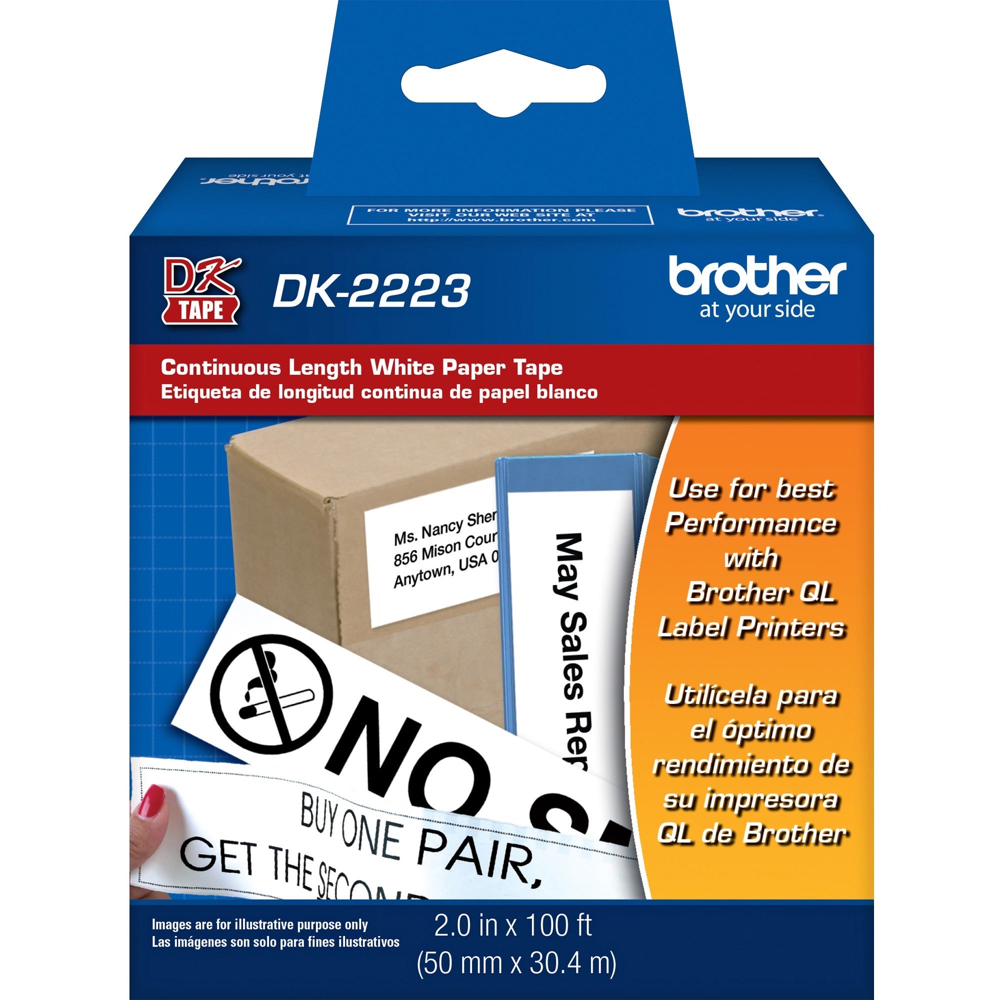 Brother BK on WE Continuous Length Paper Labels - 2" Width - Permanent Adhesive - White - Paper - 1 Roll