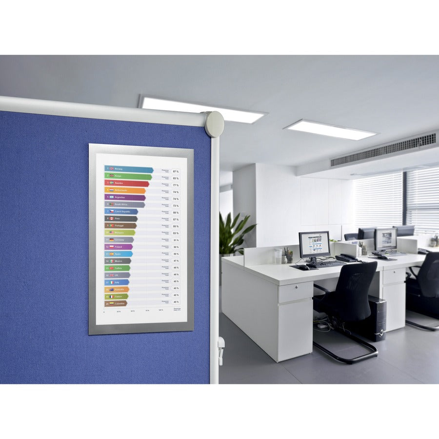 DURABLE Duraframe Tabloid-sz Adhesive Frame - 11" x 17" Frame Size - Rectangle - Horizontal, Vertical - Dual-sided, Magnetic, Self-adhesive - Silver - 2 / Pack