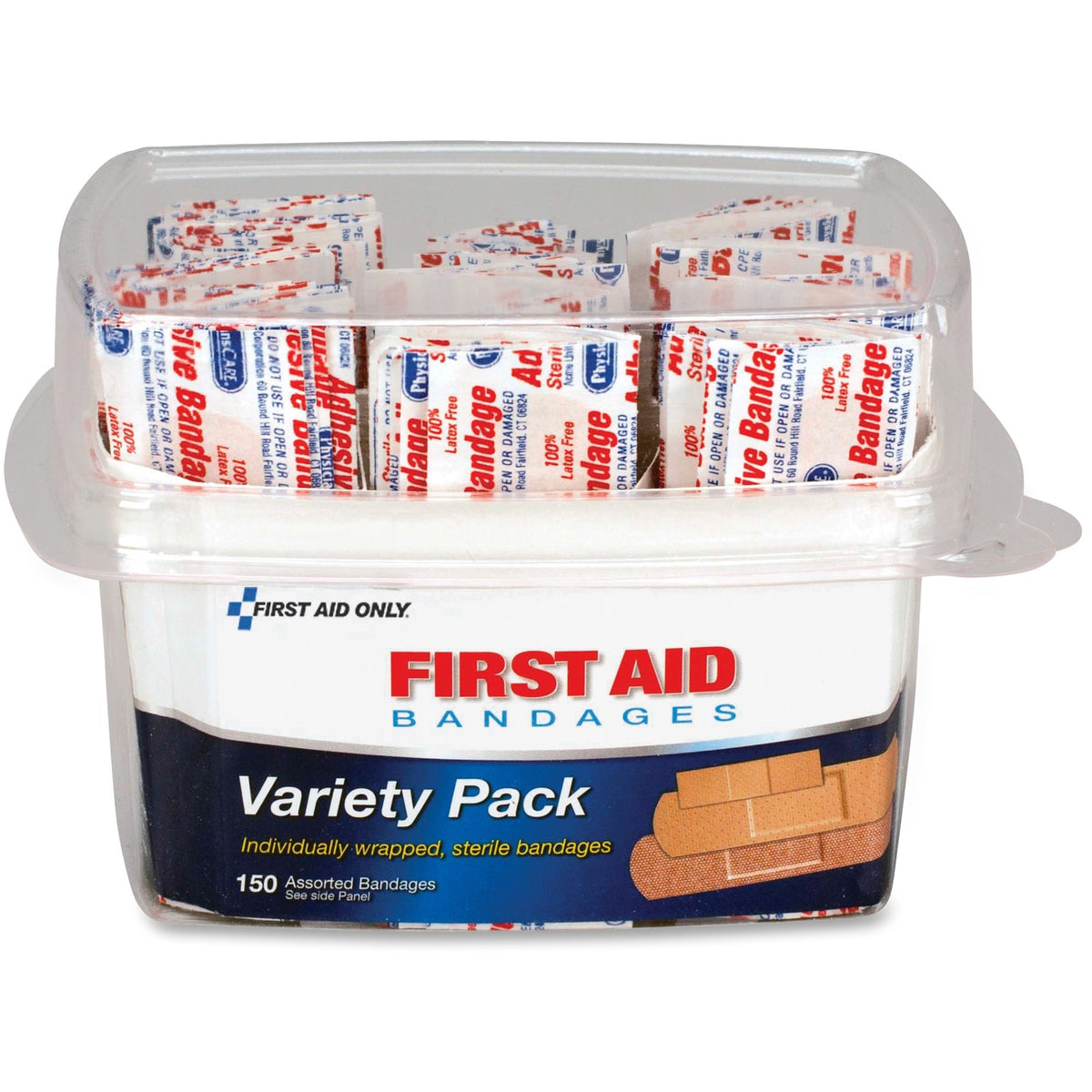 First Aid Only Assorted Bandage Box Kit - Clear - Plastic, Fabric - 150/Box - 1 Each