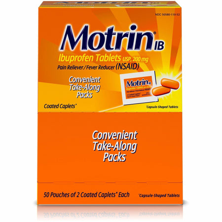 Motrin IB Ibuprofen Tablets - For Headache, Muscular Pain, Backache, Toothache, Arthritis, Common Cold, Menstrual Cramp, Fever - 2/Pack - 50 / Box