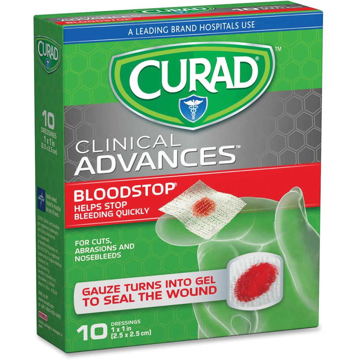 Curad Blood Stop Gauze Packets - 1" Width x 1" Length - White/ - 10 / Box