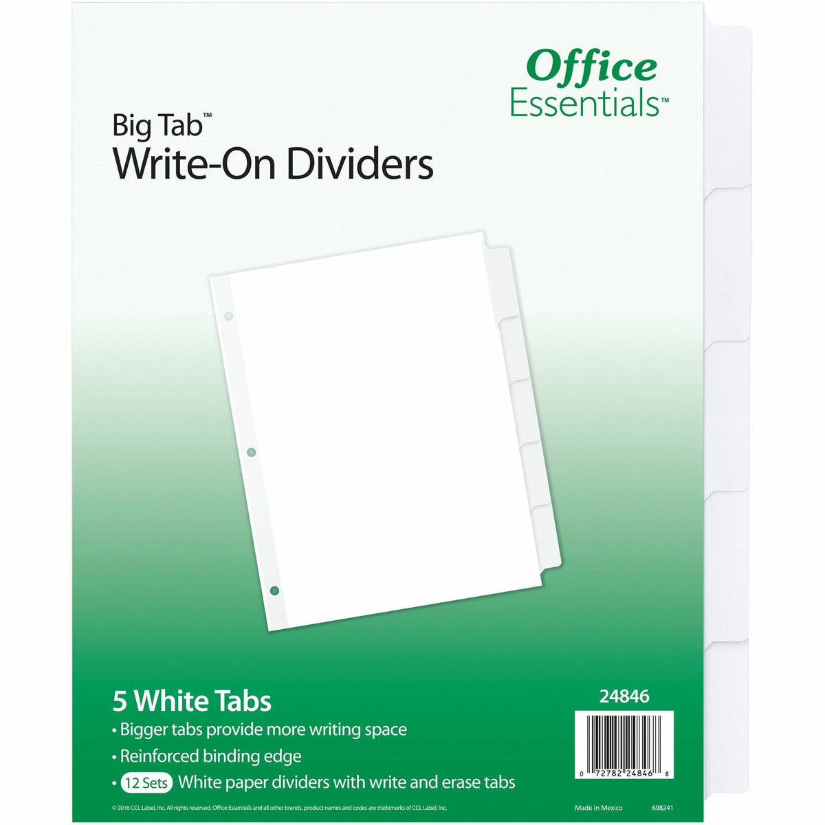 Avery® Office Essentials Big Tab Write-On Tab Dividers - 60 x Divider(s) - 5 Write-on Tab(s) - 5 - 5 Tab(s)/Set - 8.5" Divider Width x 11" Divider Length - 3 Hole Punched - White Paper Divider - White Paper Tab(s) - 48 / Carton