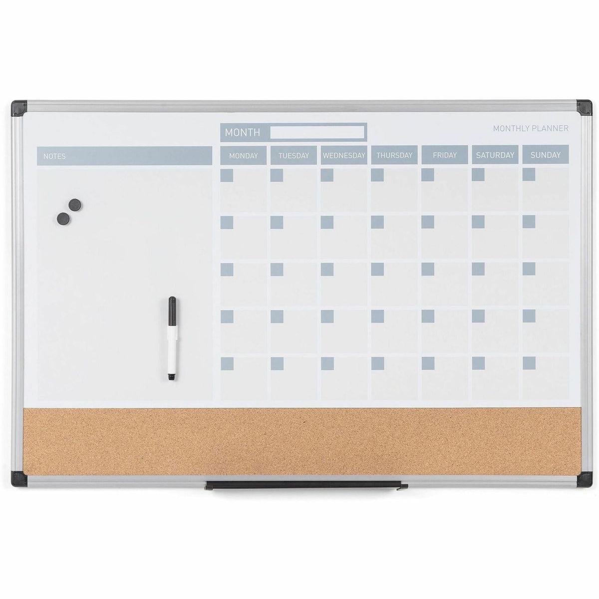 MasterVision 3-in-1 Monthly Dry-erase Calendar Board - Monthly - White - Plastic - 24" Height x 36" Width - Dry Erase Surface, Compact, Magnetic, Stain Resistant - 1 Each